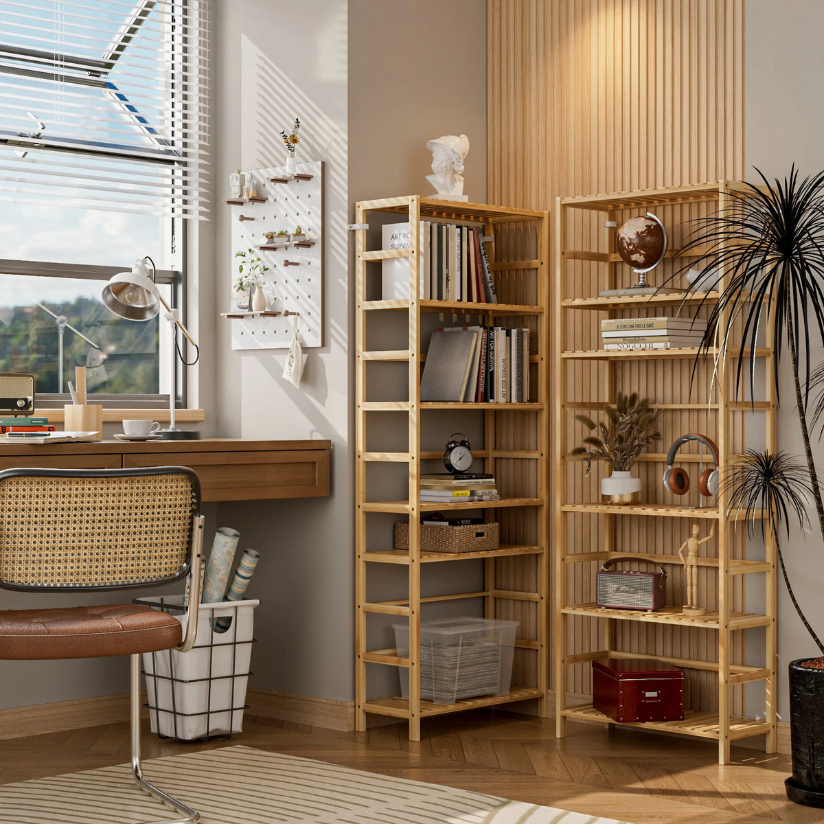 6-Tier Bamboo Bookshelf and Flower Rack with Adjustable DIY Shelves | Freestanding Natural Wood Display Unit