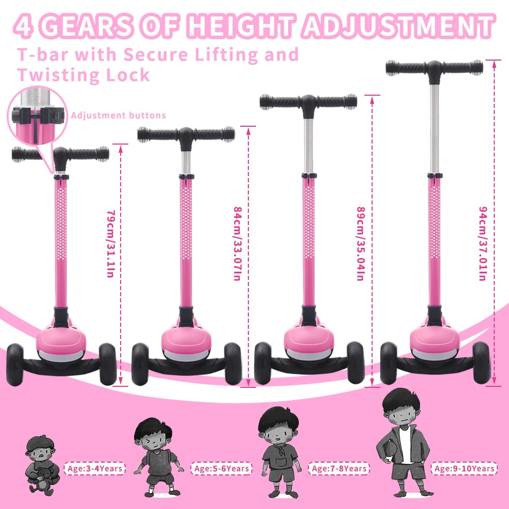Kids Scooter Foldable 3 Wheel Adjustable Height Light Up Deck Scooter