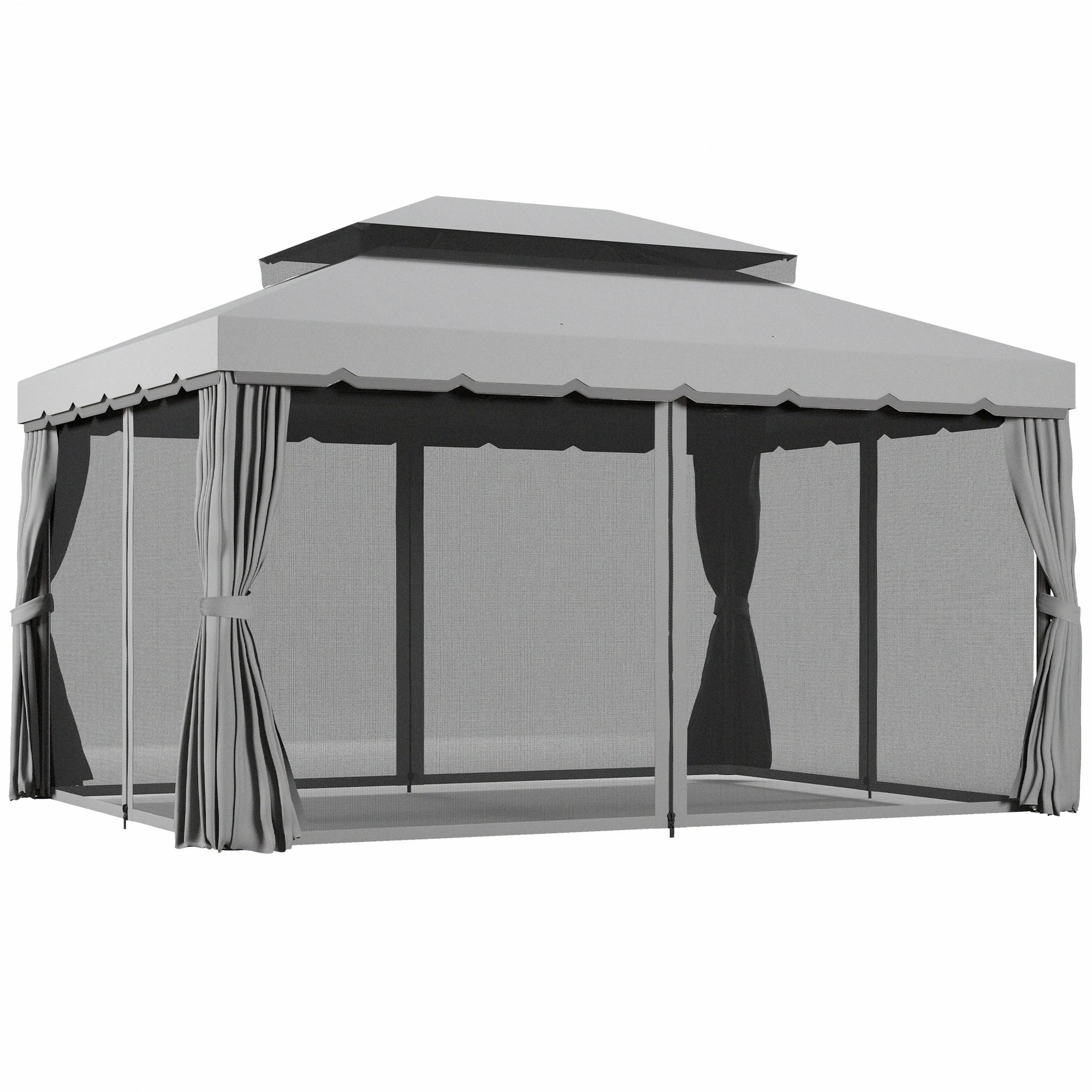 3 x 4m Aluminium Garden Gazebo with Removable Curtains, Mesh Netting, PA-Coated Canopy and Ground Stakes