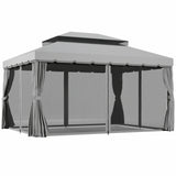 3 x 4m Aluminium Garden Gazebo with Removable Curtains, Mesh Netting, PA-Coated Canopy and Ground Stakes