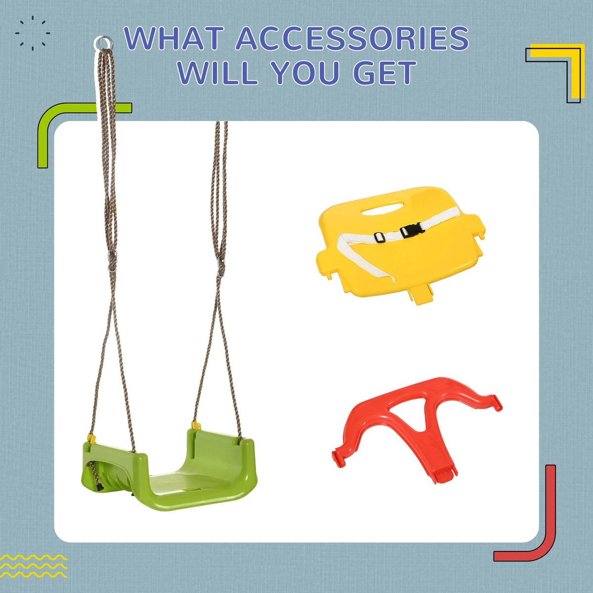 3-in-1 Kids Swing Seat with Safety Belt and T-Bar, Adjustable Toddler Swing, Green