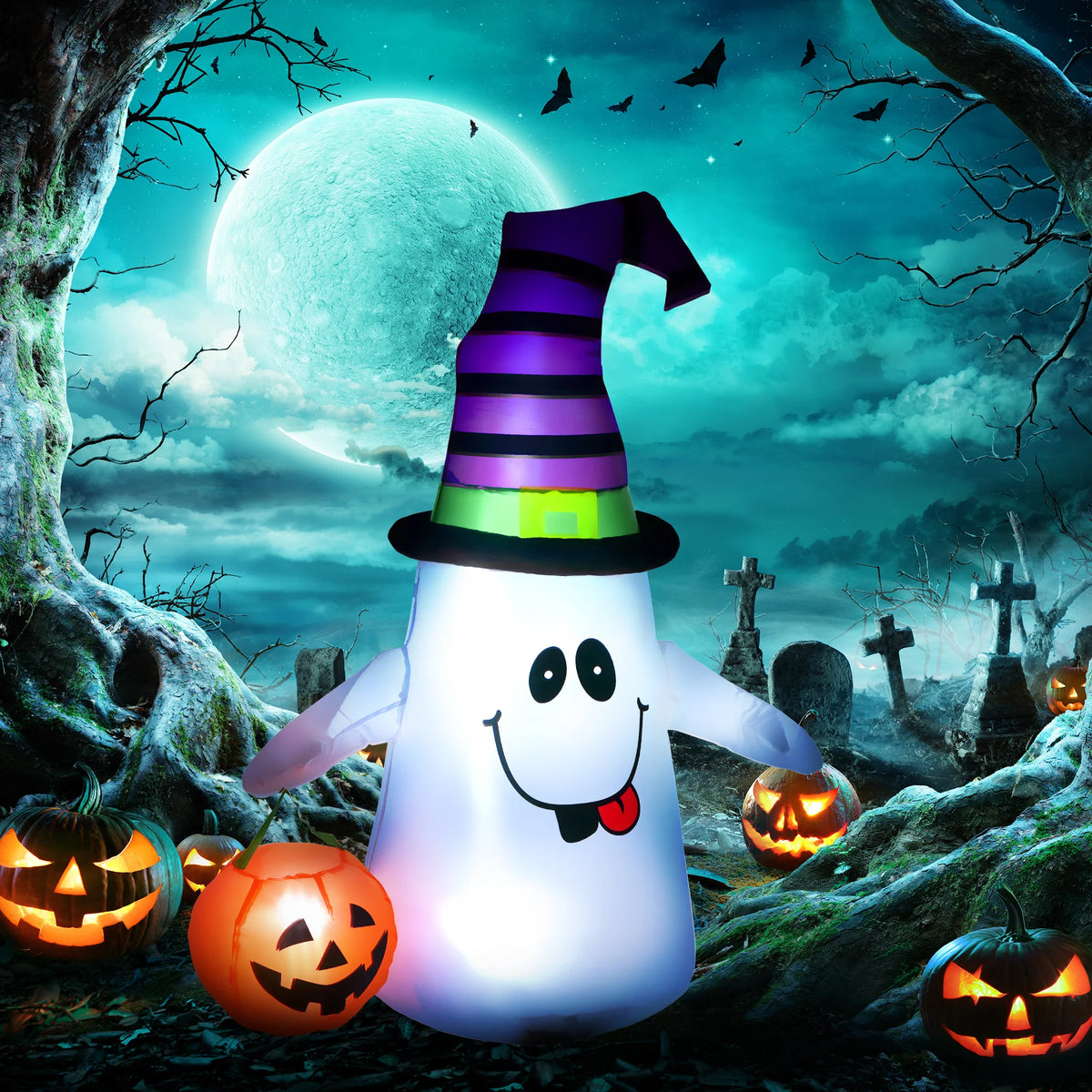 1.2m Inflatable Halloween Witch Ghost Decoration with LED Lights and Fan