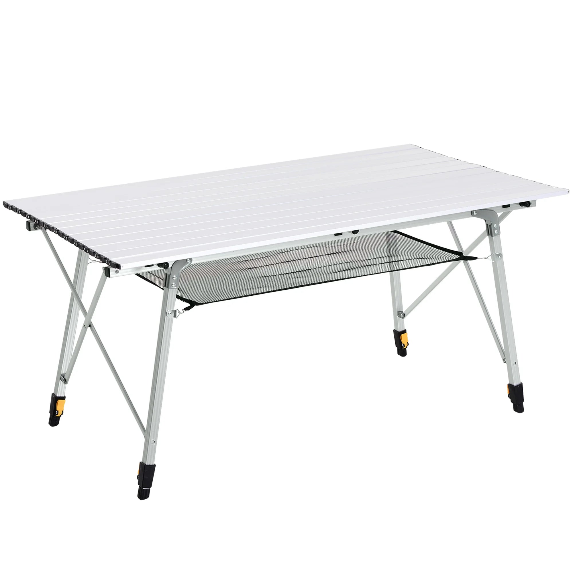 4FT Folding Aluminium Picnic Table Adjustable Height Roll Up Top with Mesh Rack and Carry Bag for Camping BBQ