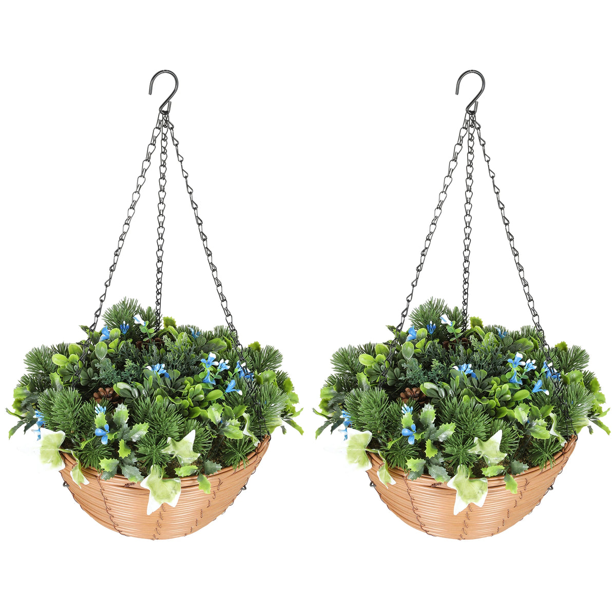 Set of 2 Artificial Flowers in Baskets with PE Leaves and 18 Flowers