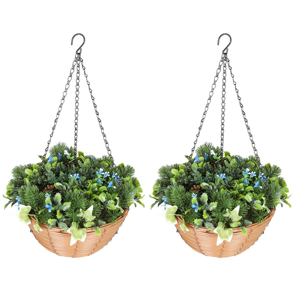 Set of 2 Artificial Flowers in Baskets with PE Leaves and 18 Flowers