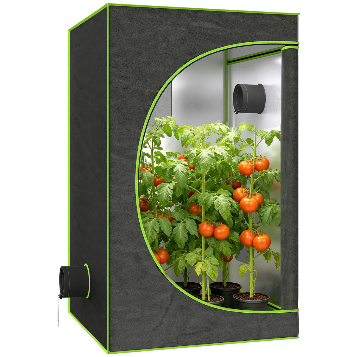 Indoor Grow Tent with Reflective Mylar Lining, 120 x 120 x 200cm, Black