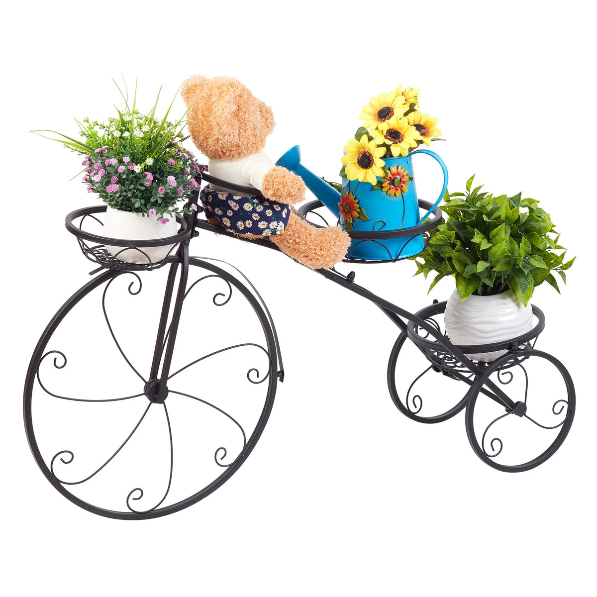 3 Tier Bicycle Shaped Iron Plant Stand 79.5x52cm 28kg Capacity Black for Living Room Garden Patio Balcony