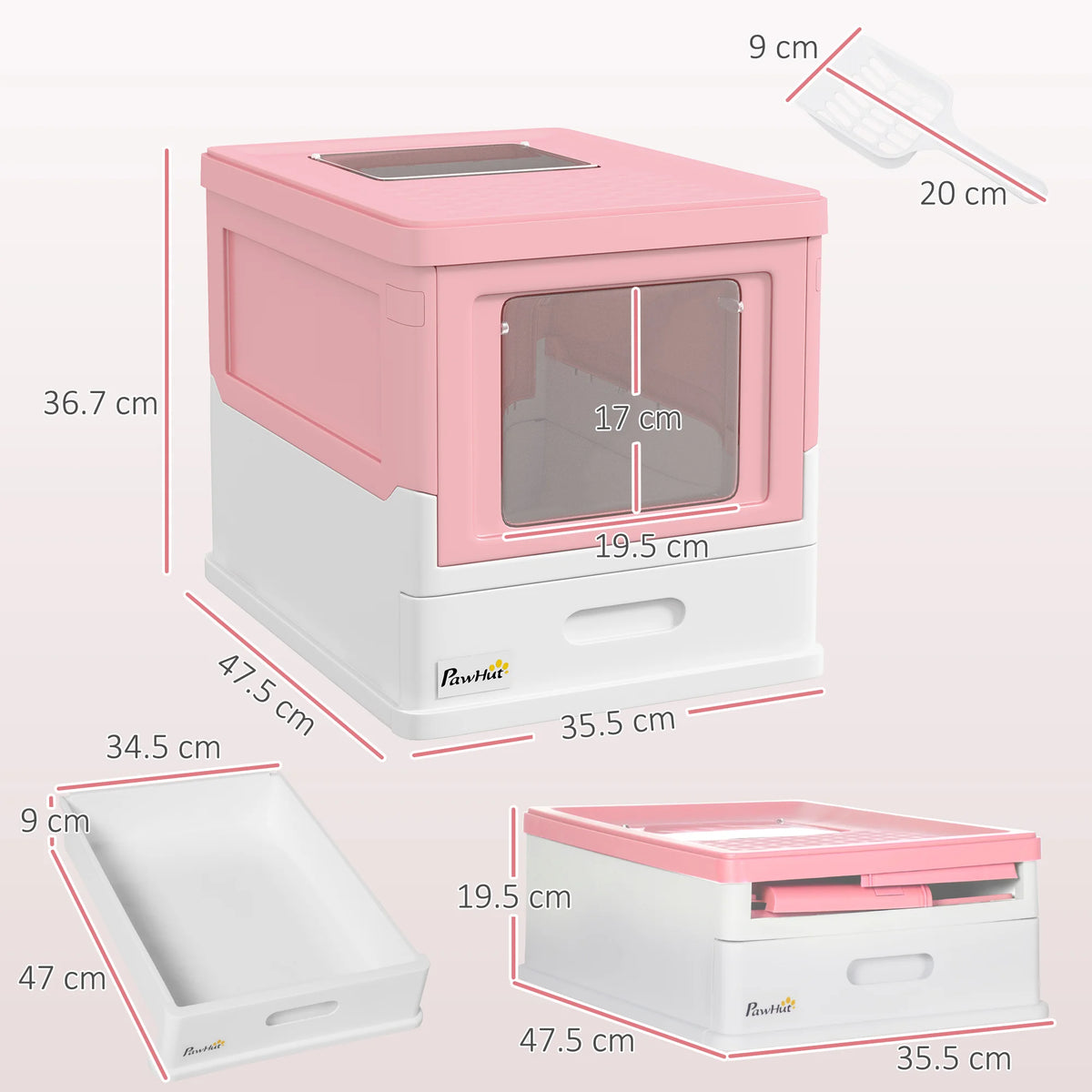 Hooded Cat Litter Box with Scoop and Removable Tray, Enclosed Cat Toilet