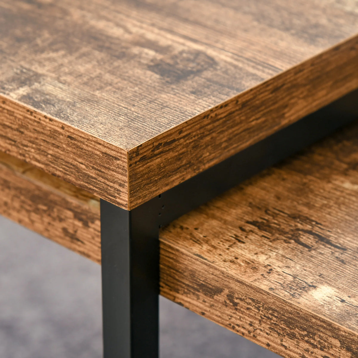 Industrial Nesting Coffee Tables, Set of 2, Rustic Brown