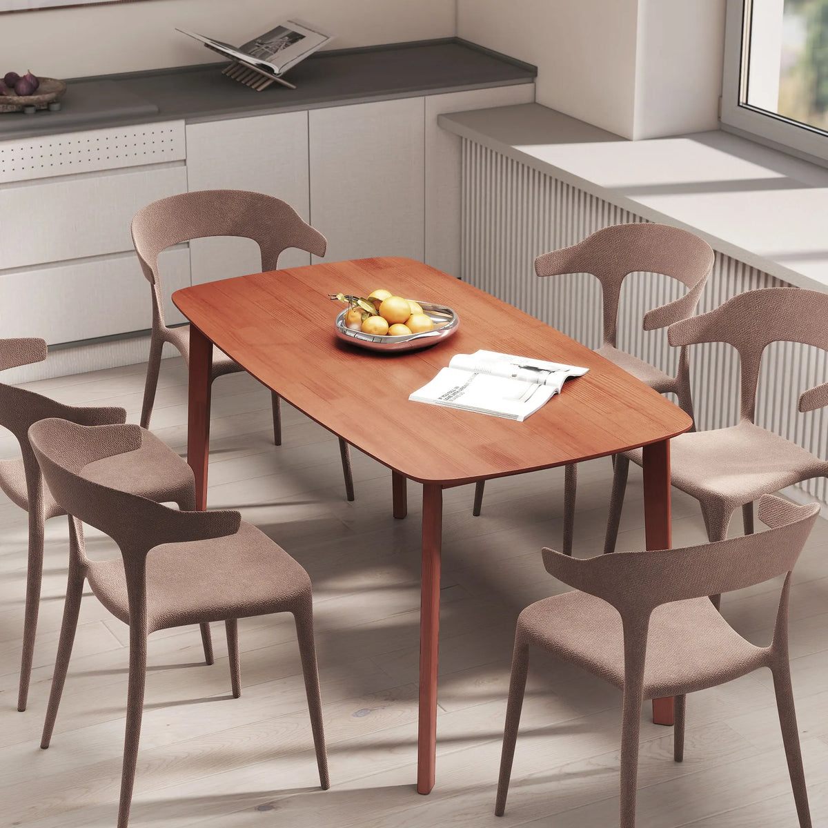 150cm Rectangular Dining Table with Solid Wood Frame, Light Brown