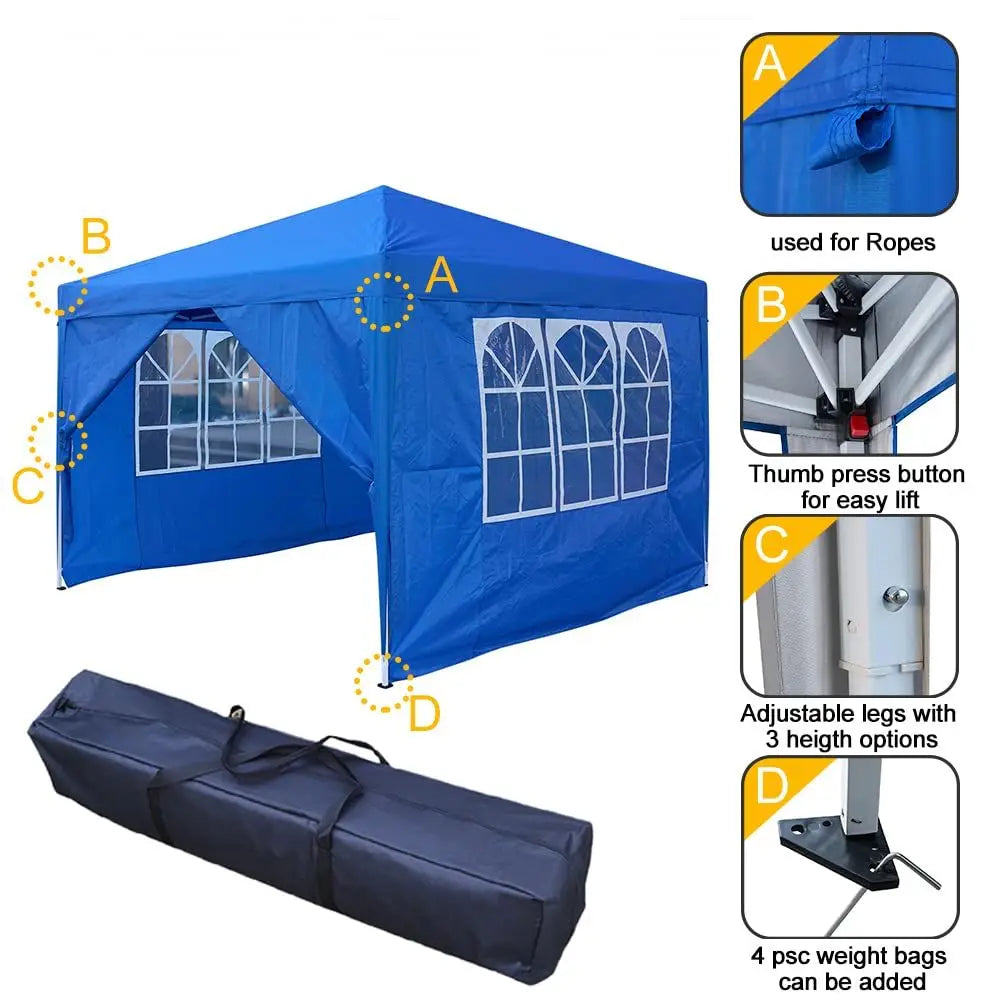 Pop Up Gazebo Waterproof 2m 2.5m 3m Sizes UV Resistant Removable Sidewalls for Garden Party BBQ Outdoor