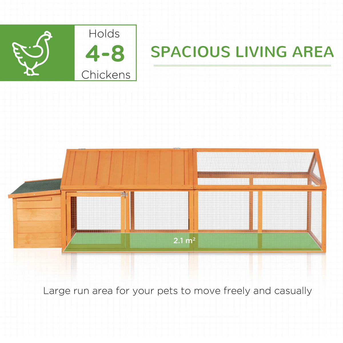 Chicken Run, Wooden Chicken Coop with Nesting Box, Openable Roof for 4-8 Chickens, Rabbits, Ducks, for Garden