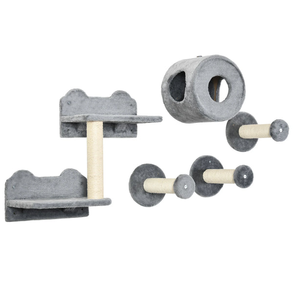5-Piece Cat Wall Furniture Set with Perches, Cat House and Scratching Post
