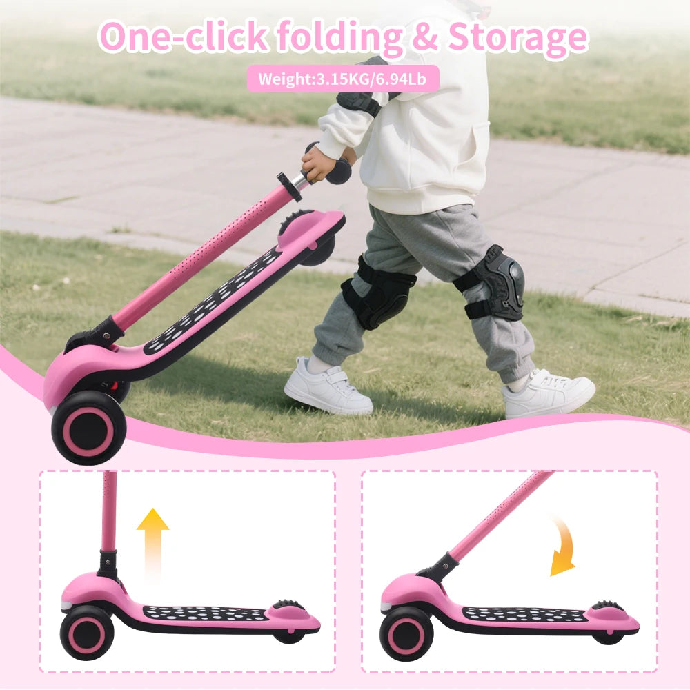 Kids Scooter Foldable 3 Wheel Adjustable Height Light Up Deck Scooter
