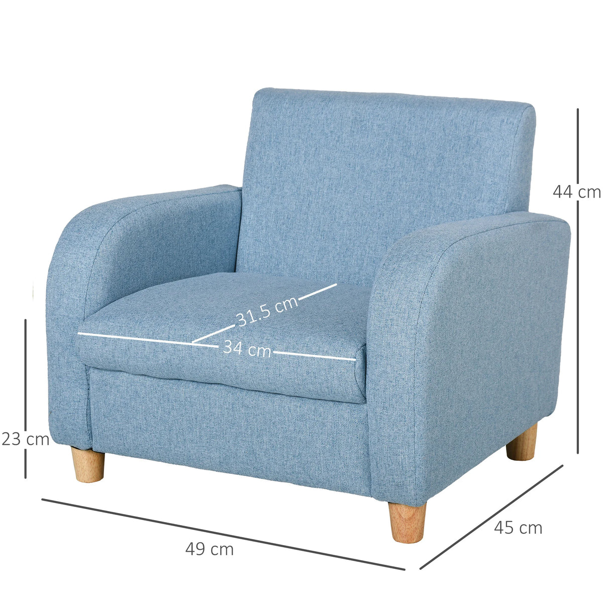 Kids Armchair with Wood Frame High Armrests Linen Upholstery and Anti Slip Stump Feet for Playroom