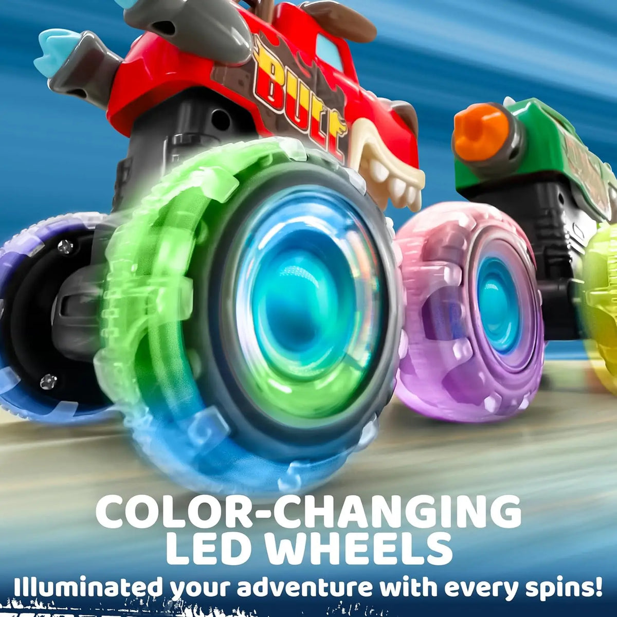 3 Pack Light-Up Monster Truck Toys Push and Go Cars with LED Glowing Wheels Shark Bull and T-Rex for Kids