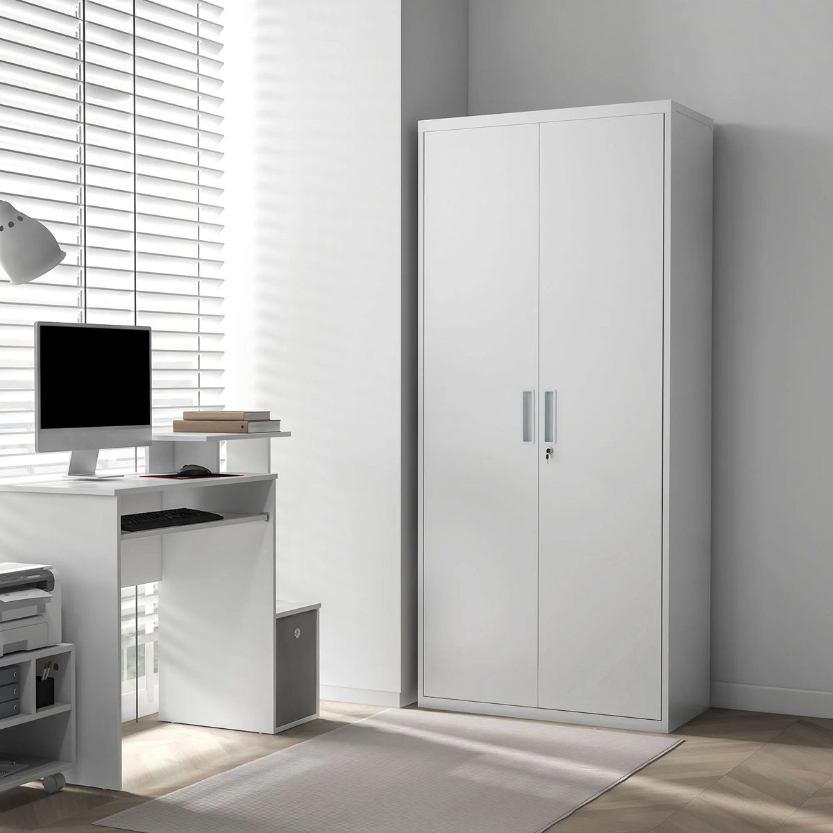 Lockable Metal Filing Cabinet with 2 Doors, Home Office Storage, White