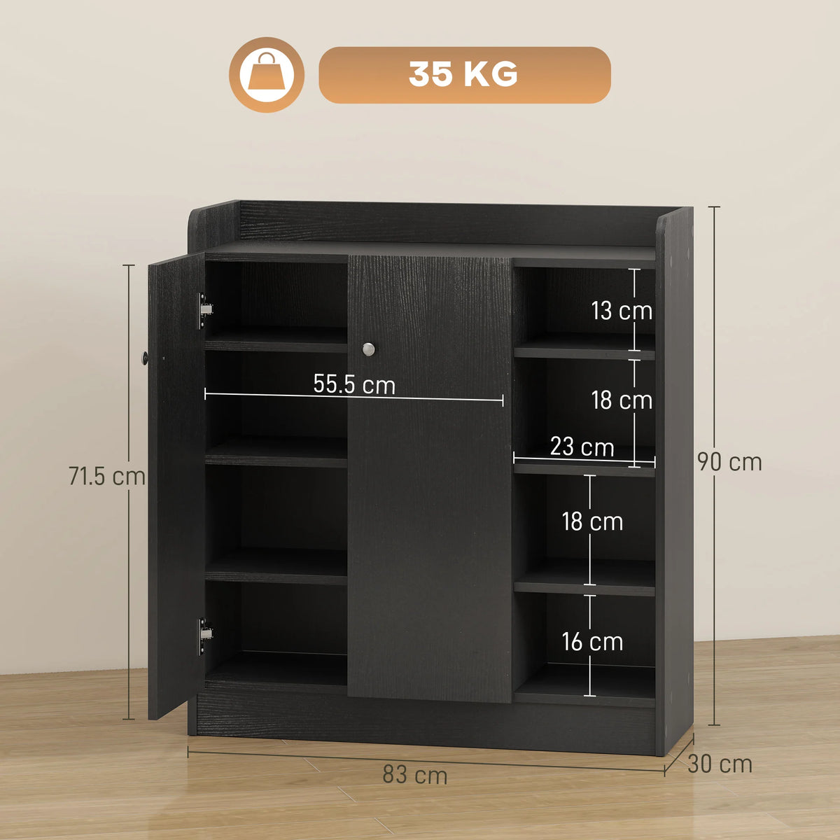 Shoe Storage Cabinet with Footwear Rack and Adjustable Shelves, Black