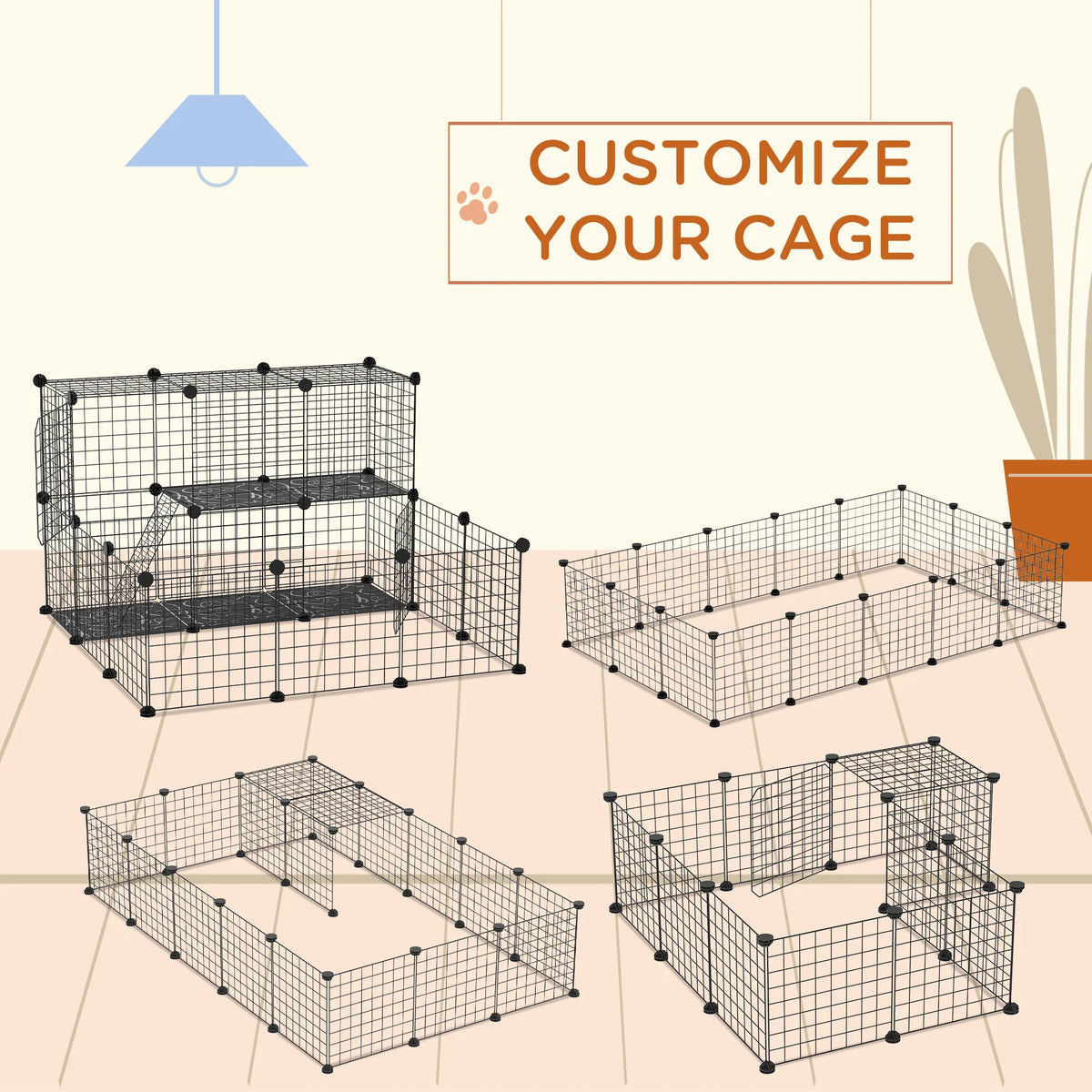 DIY Pet Playpen 24 Wire Panels Modular Small Animal Cage for Rabbits Ferrets and Chinchillas Black