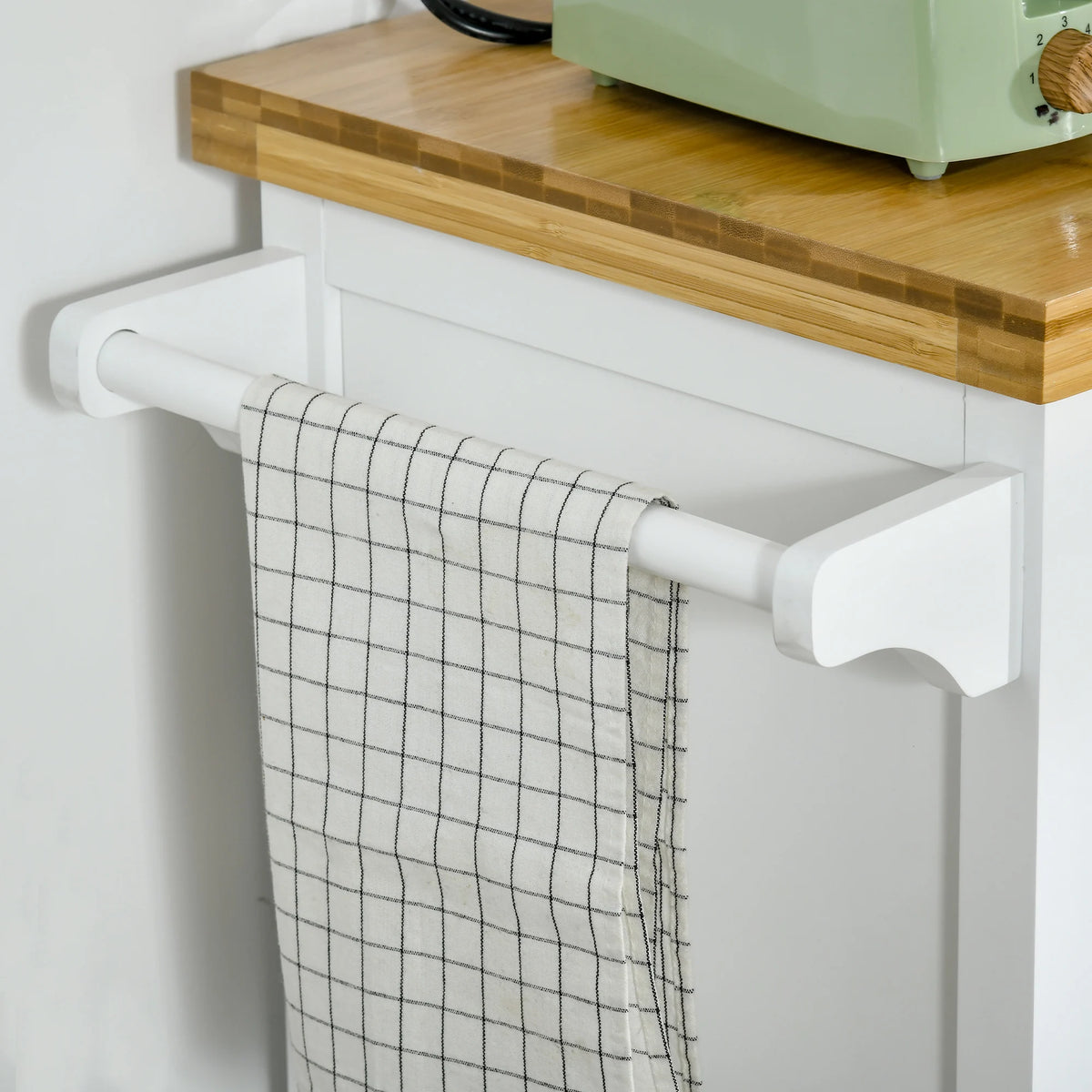 Rolling Kitchen Cart Storage Trolley with Drawer & Towel Rail, White