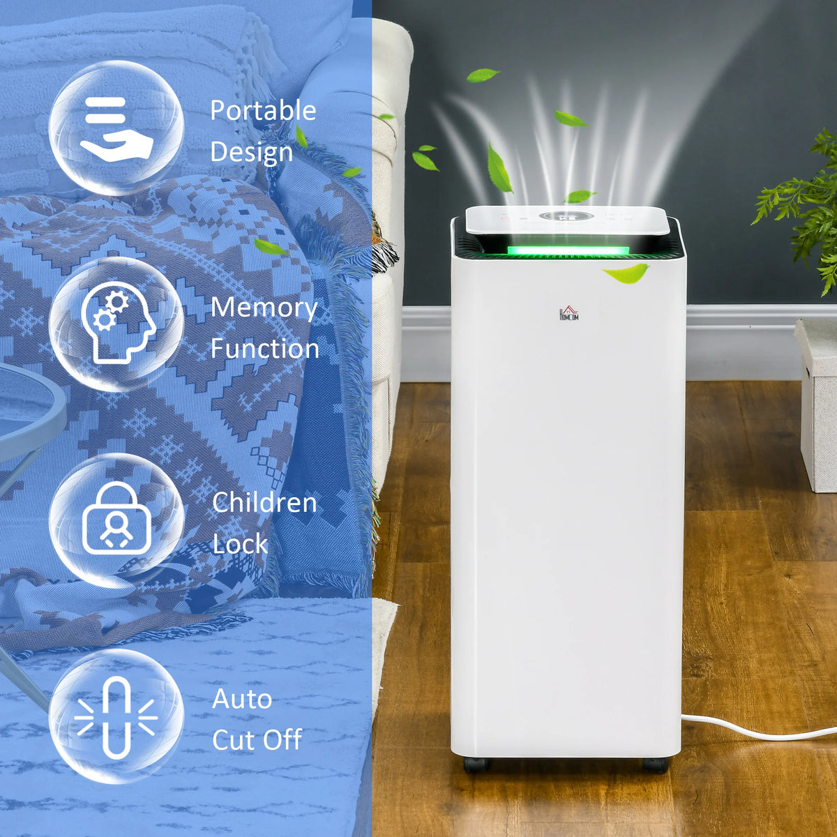 16L/Day Portable Dehumidifier with Air Purifier, Timer and 5 Modes, White