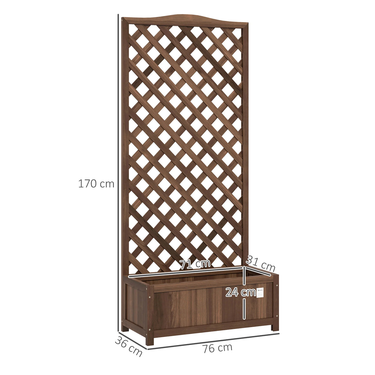 Garden Wooden Planter Box with Trellis Lattice Flower Raised Bed, Dark Brown