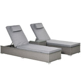 3-Piece Rattan Sun Lounger Set with Side Table, 5-Position Recline, Cushions and Head Pillows
