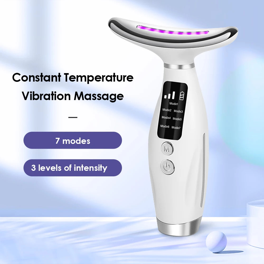 LED Neck Face Massager 7 Color Light Therapy Skin Tightening Device
