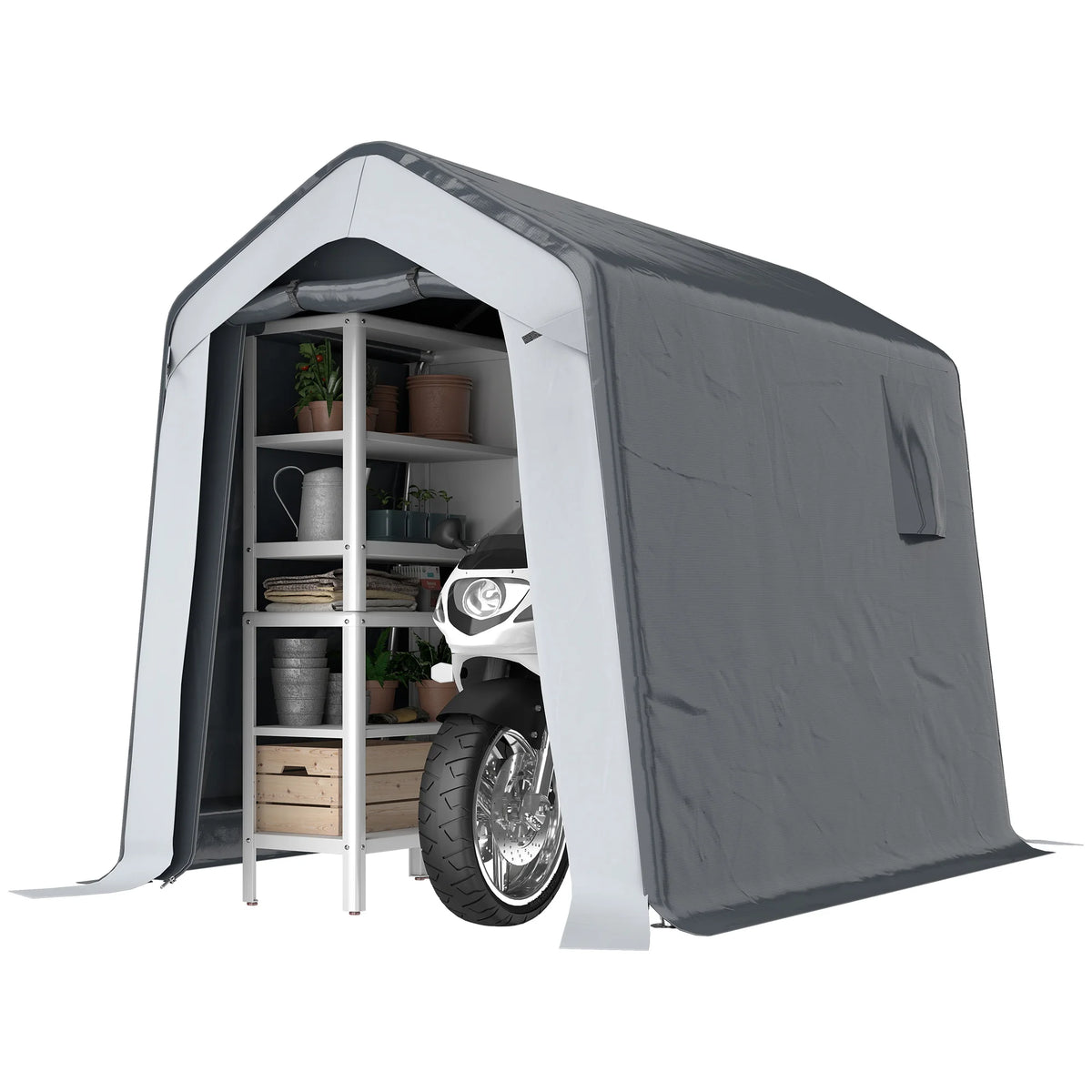 Heavy Duty Storage Shed Tent with Roll-Up Door, 1.8 x 2.4m, Grey