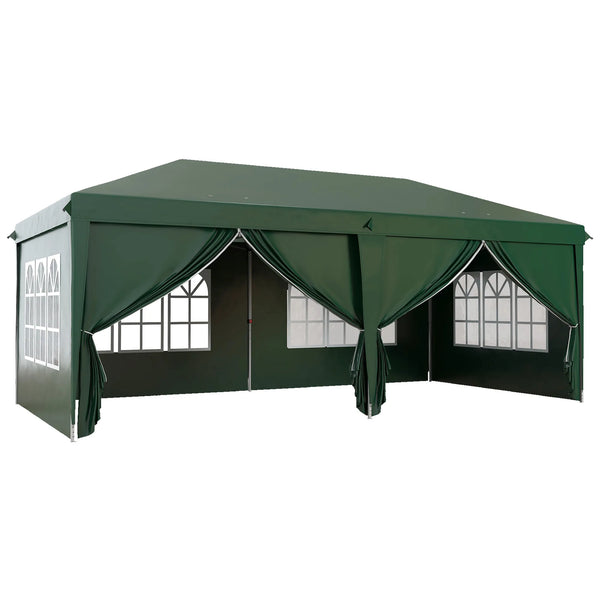 Pop Up Gazebo 3x6m with 6 Removable Sides and Windows Powder Coated Steel 12 Drainage Holes and Carry Bag