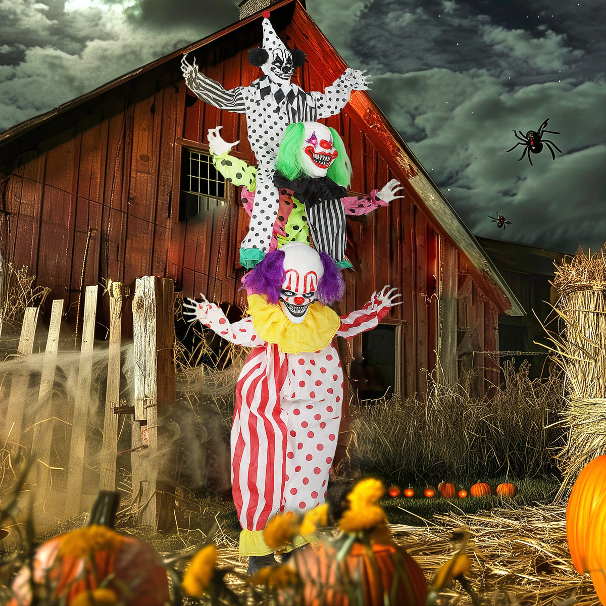 Stackable Halloween Clowns – 3 Tier Animatronic with Moving Head and Hands