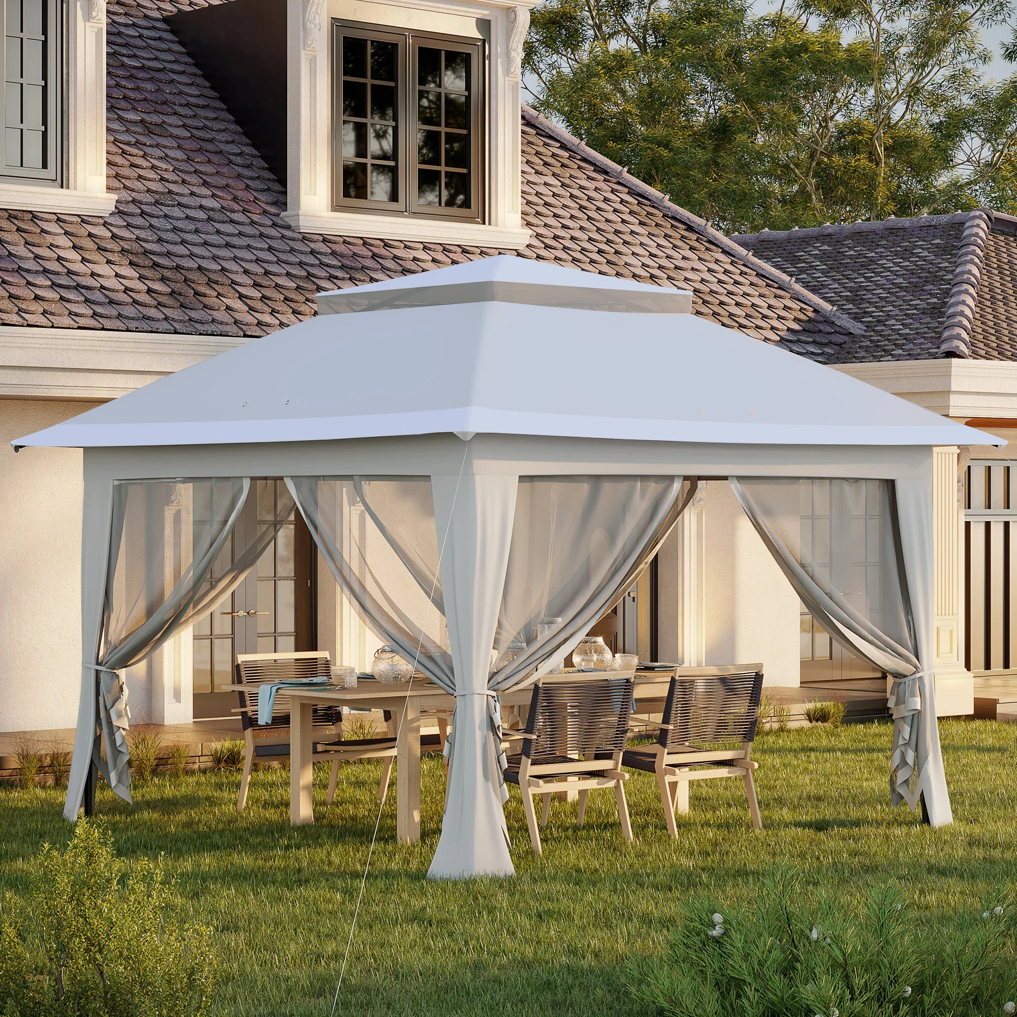 3.6 x 3.6m Pop-Up Gazebo with UPF50+ Canopy, Mesh Netting, 3-Level Adjustable Legs and Wheeled Carry Bag