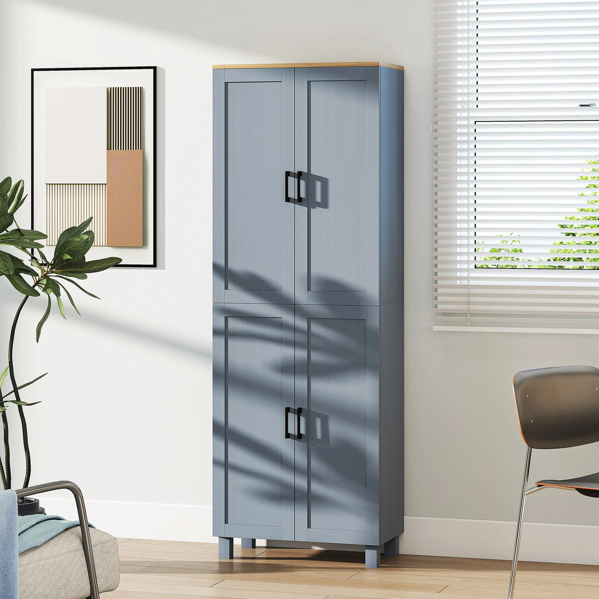 170cm Freestanding Kitchen Cupboard with 4 Doors and 6 Adjustable Shelves