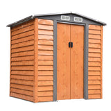 6.5 x 5ft Metal Garden Storage Shed with Sliding Lockable Door and Ventilation - Wood Grain Finish