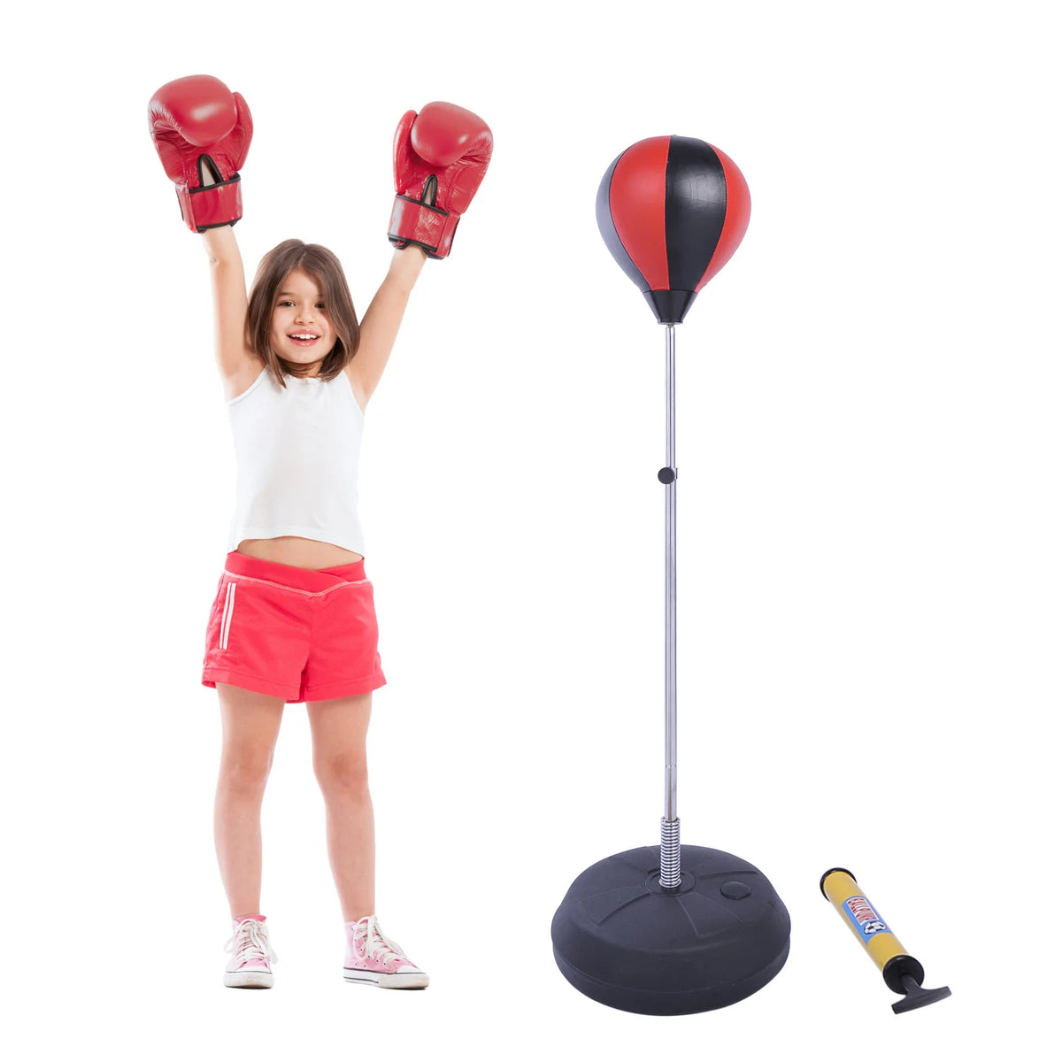 Freestanding Boxing Punch Ball Set with Gloves and Air Pump, Height Adjustable