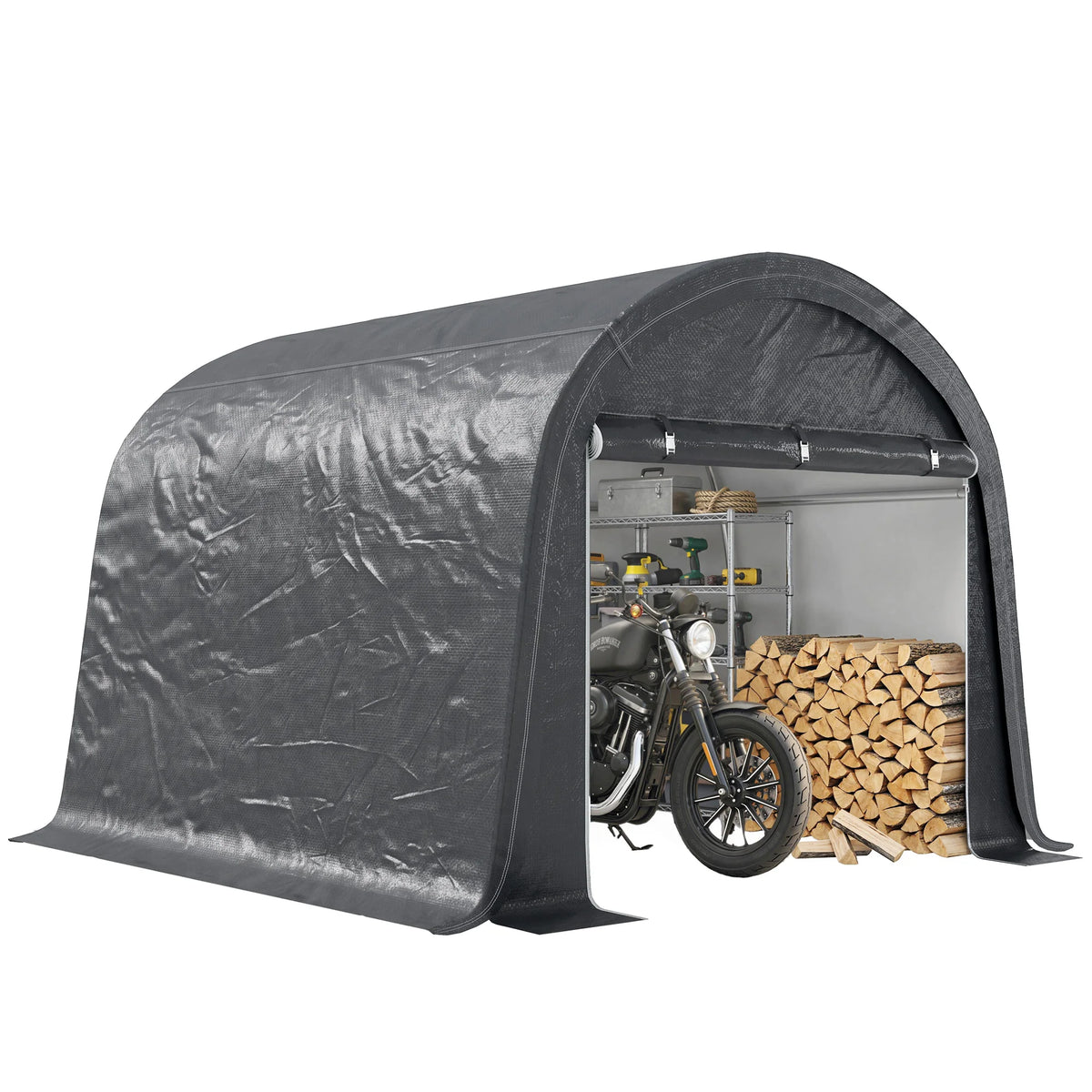 Garden Storage Tent with 2 Zipped Doors, 3 x 3m, Grey