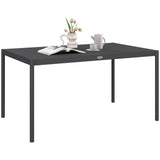 145cm Garden Dining Table Seats 6 Slatted Aluminium Top Powder Coated Steel Legs Outdoor Patio Table Dark Grey