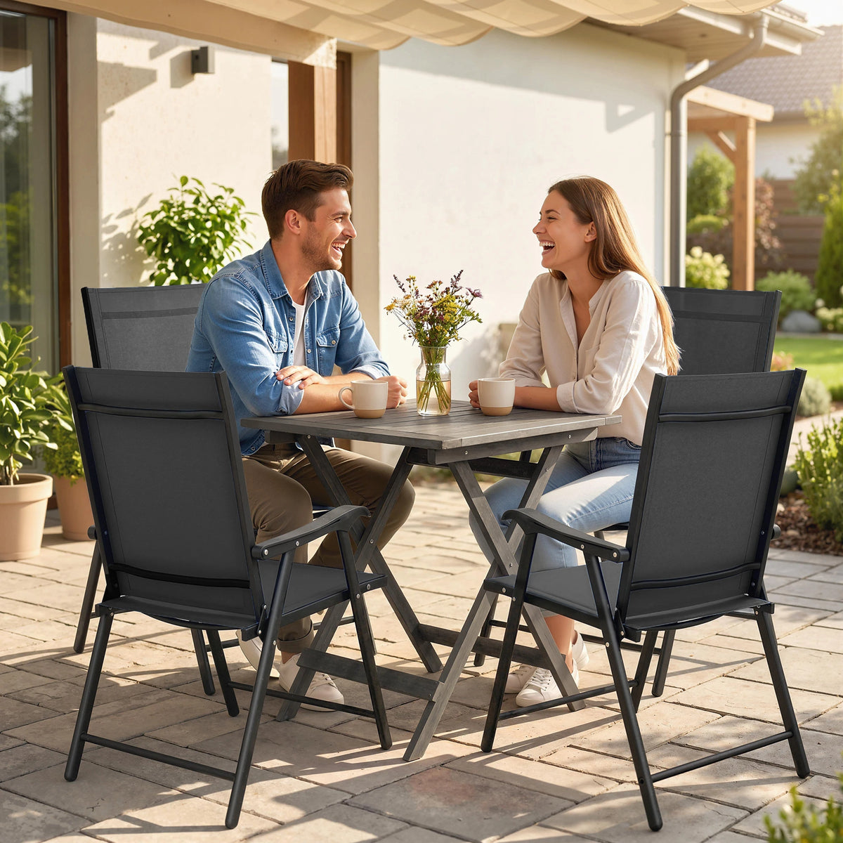 Folding Garden Chairs Set of 4 with High Back and Armrests