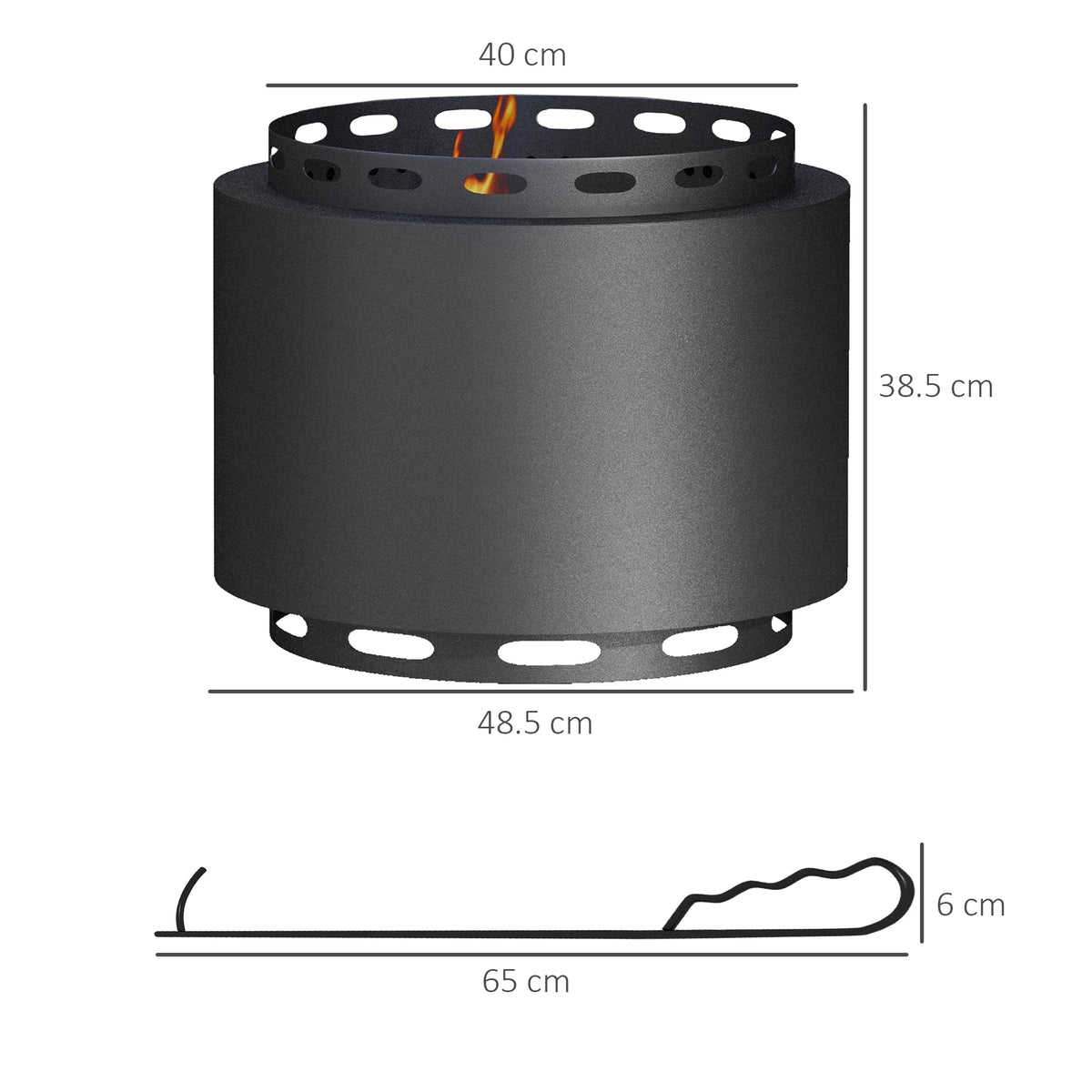 Smokeless Fire Pit with Poker, 48.5 cm Wood Burning Firepit for Garden and Camping, Black