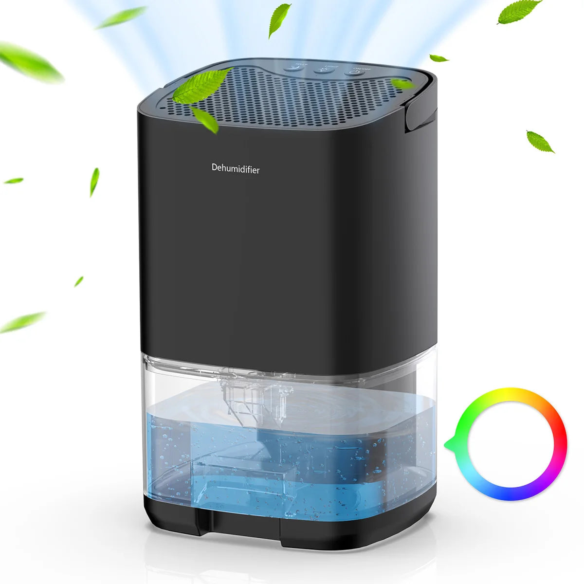 1L Portable Dehumidifier, Quiet Peltier Moisture Absorber with 7-Colour Night Light