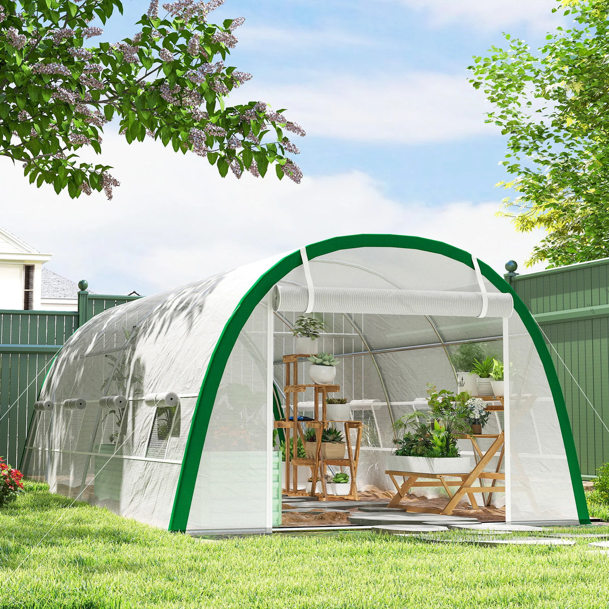 6 x 3 m Walk-in Polytunnel Greenhouse, Zipped Doors, 8 Mesh Windows, Tunnel Warm House Tent with PE Cover