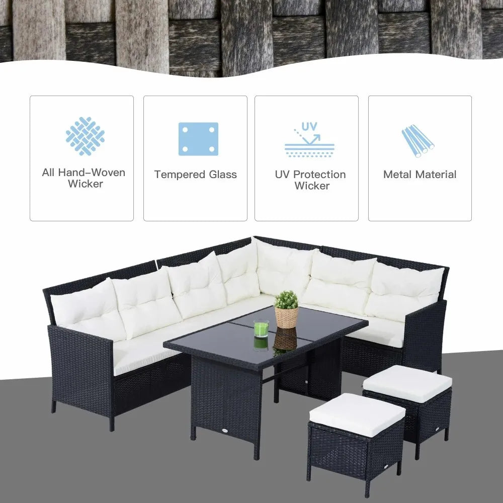 8-Seater Rattan Corner Dining Sofa Set with Wicker Coffee Table