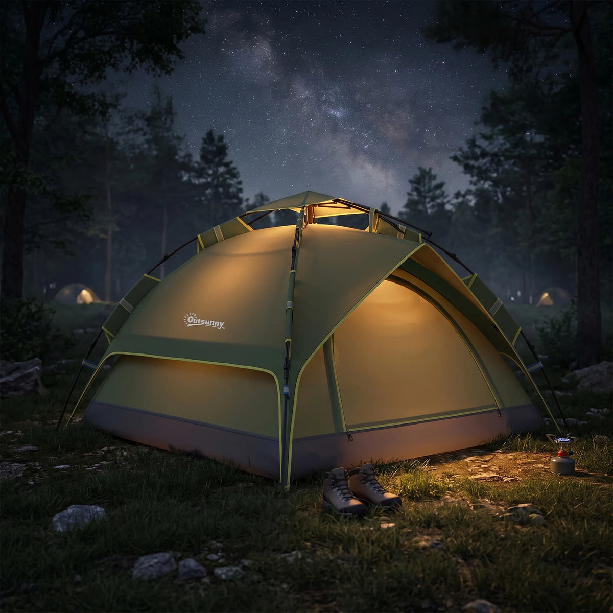 2–3 Person Pop-Up Dome Tent with 2 Doors, Dark Green