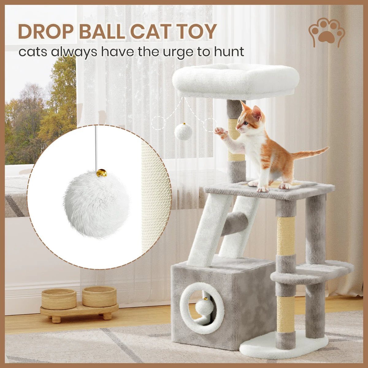 Dogat 107cm Multi-Level Cat Tree Tower Scratching Post Playhouse Activity Centre for Cats