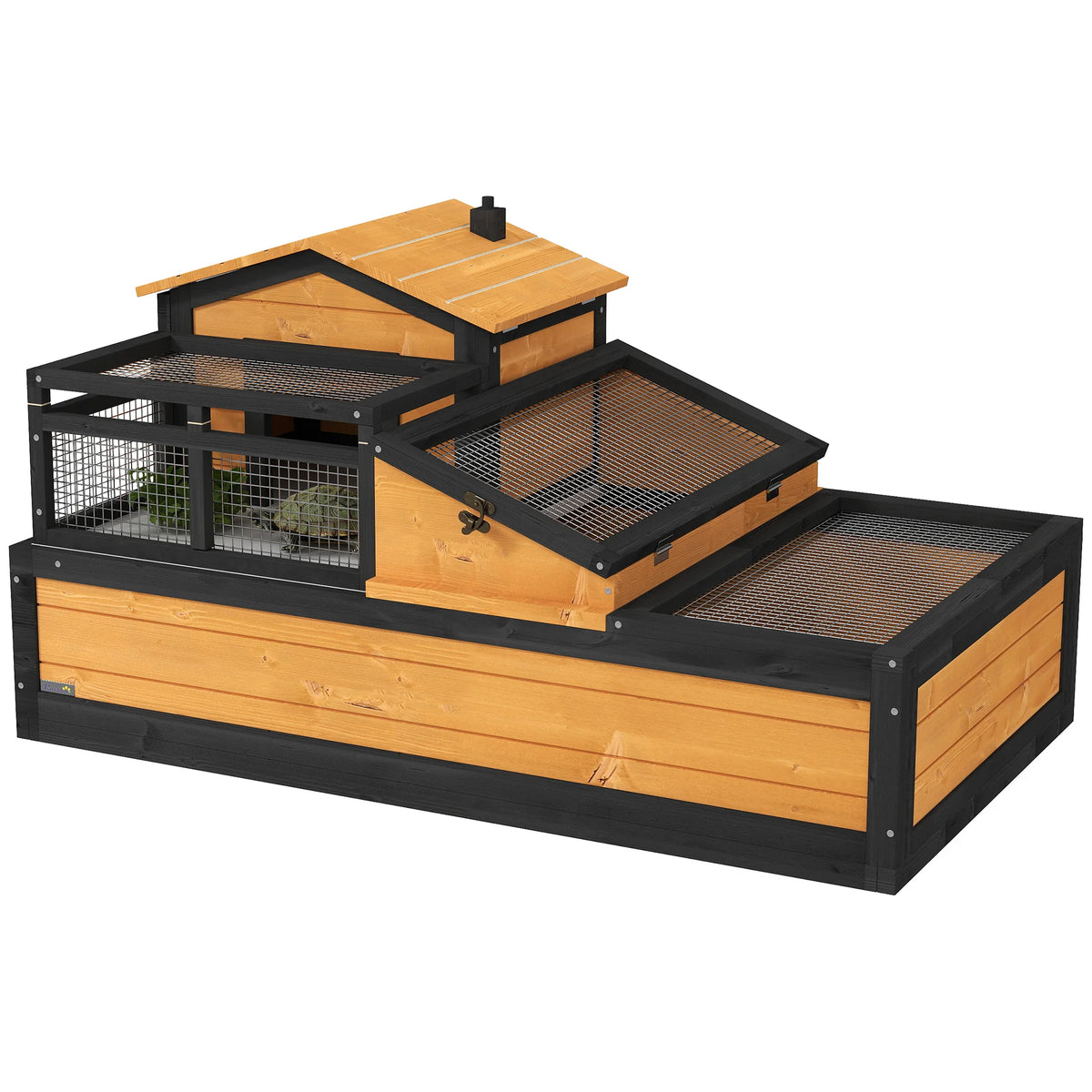 Wooden Tortoise House, Indoor Outdoor with Balcony, Tray, Openable Roof