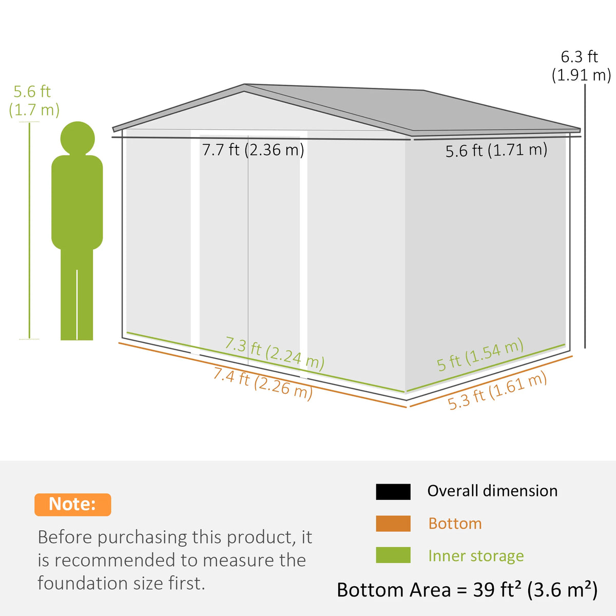 8 x 6ft Metal Garden Shed with Lockable Double Sliding Doors and Vents