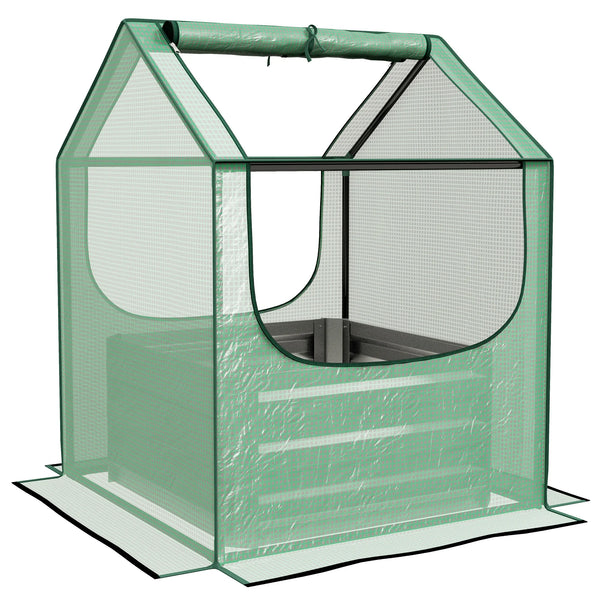 Raised Garden Bed with Mini Greenhouse, Outdoor Metal Planter Box with Cover, for Herbs and Vegetables