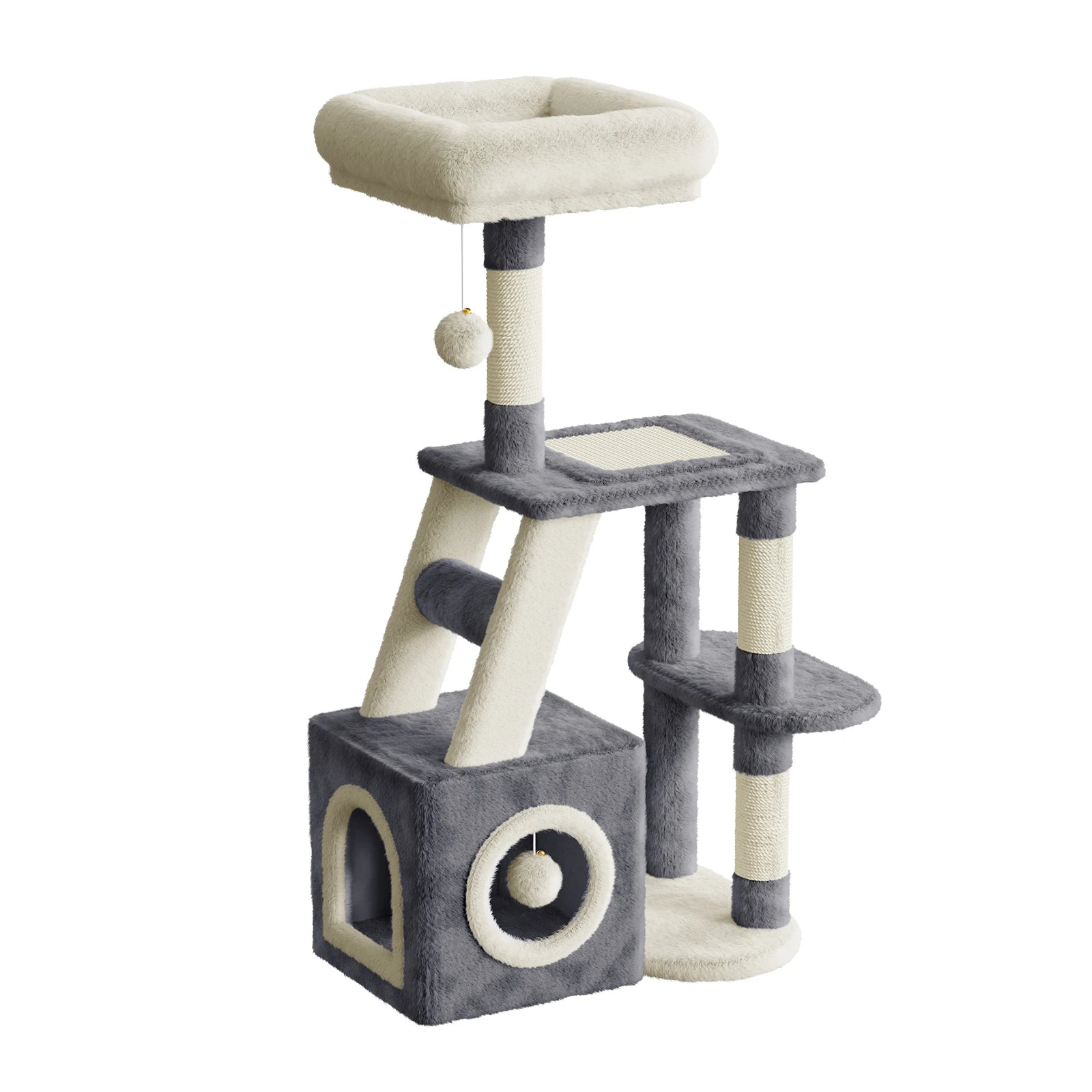 Dogat 107cm Cat Tree Scratching Post Cosy Cabin Play Platforms Multi-Level Activity Centre