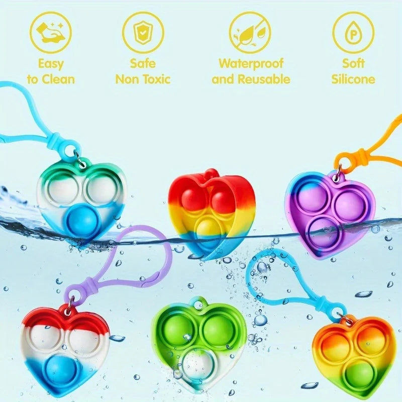 30 Pack Heart Pop Fidget Keychain Bulk Party Favours for Kids Classroom Prizes Birthday Gifts Goodie Bag Fillers