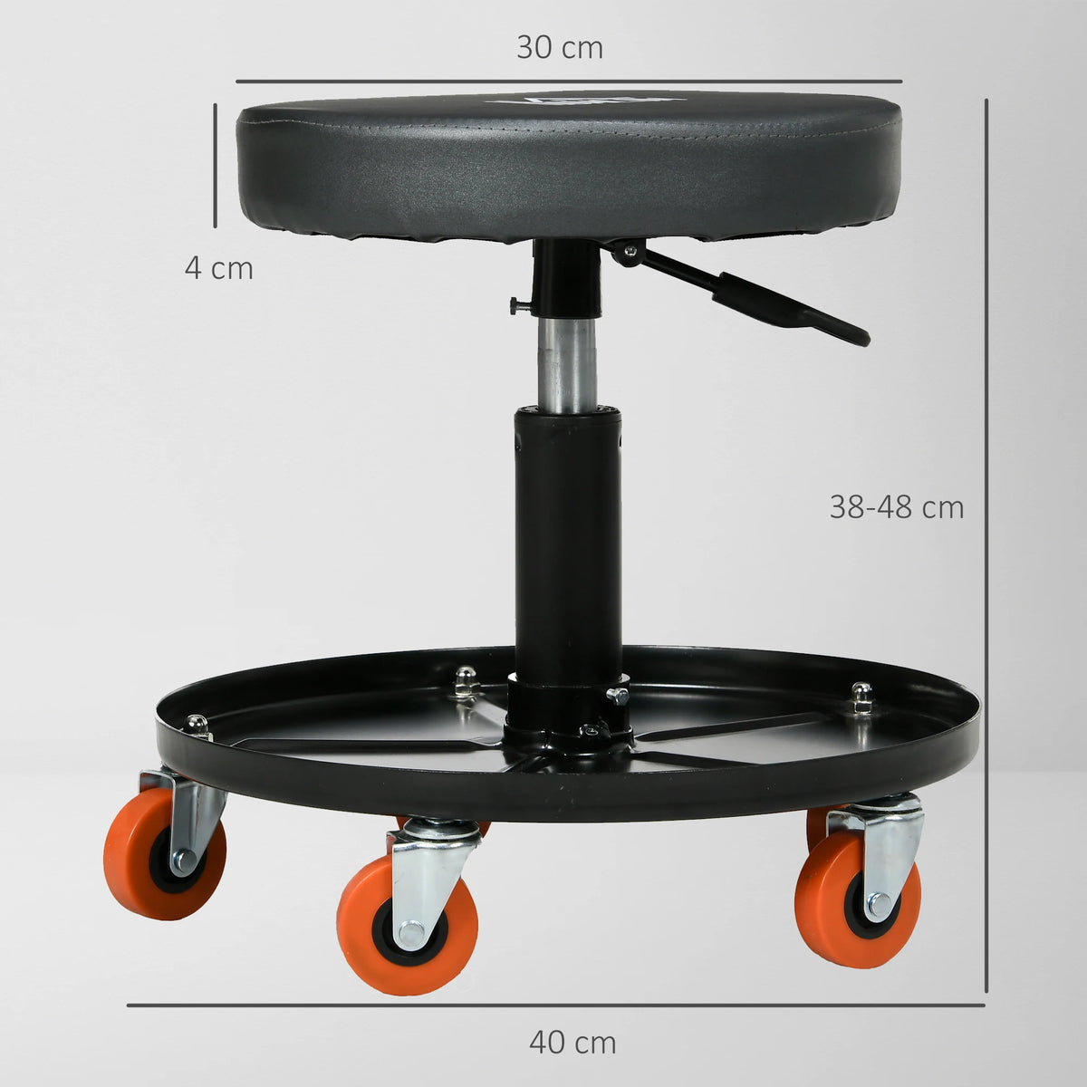 Rolling Mechanic Stool with Adjustable Height and Tool Tray, Black